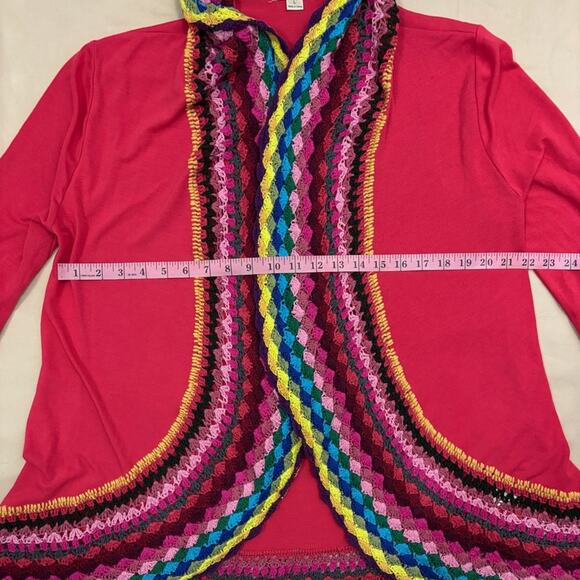 Double Zero Pink Embroidered Rainbow Women’s Open Cardigan  Size Large - Picture 4 of 7